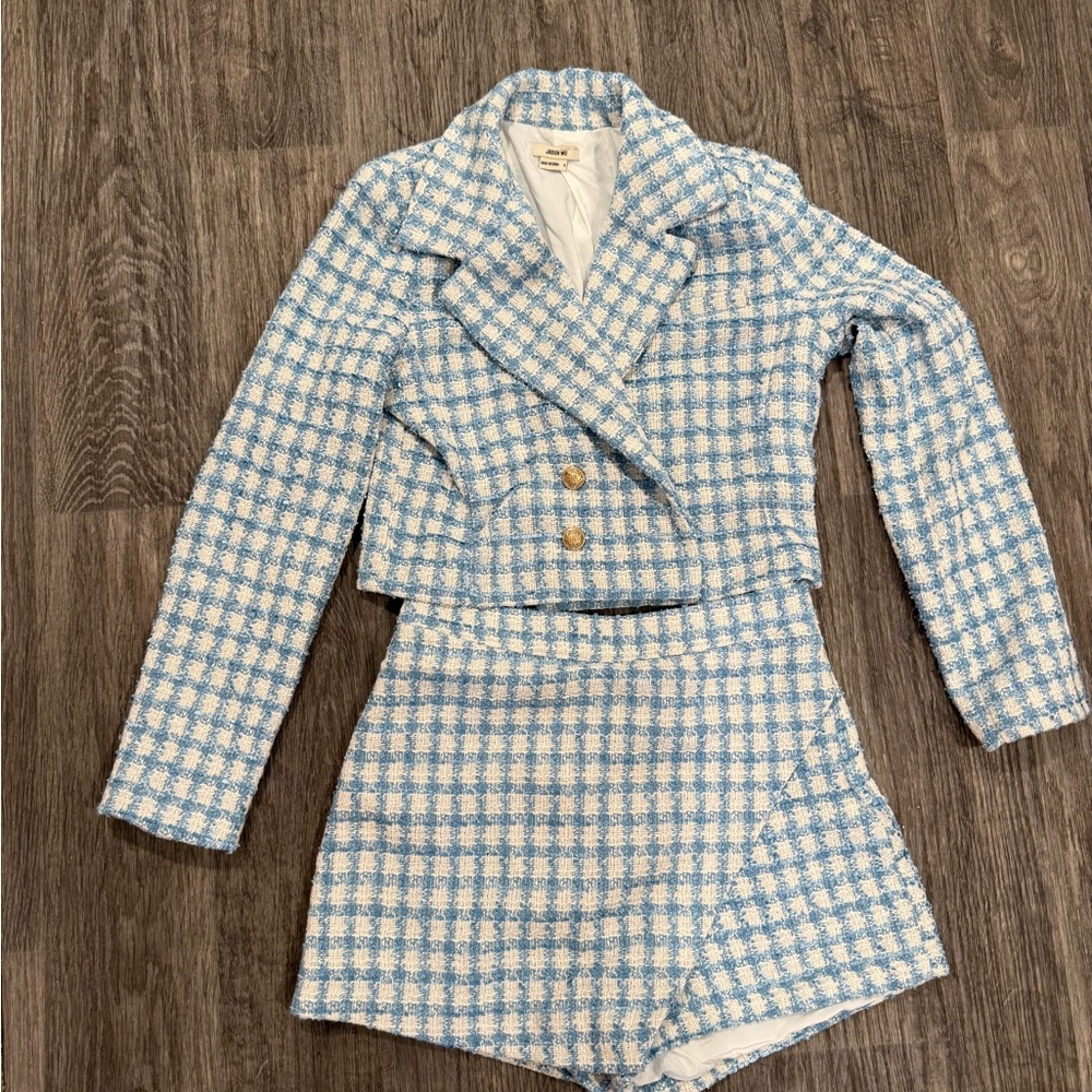 Jason wu Blue & White Tweed Cropped Blazer Jacket - Women